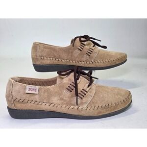 ZUNE Captain Women's Shoes Size 7 Brown  Tan Suede Leather Lace Up Moccasin
